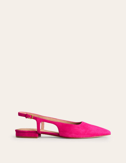 Cut Out Sling Back Flats-Pink Peacock Kid Suede