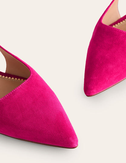 Cut Out Sling Back Flats-Pink Peacock Kid Suede