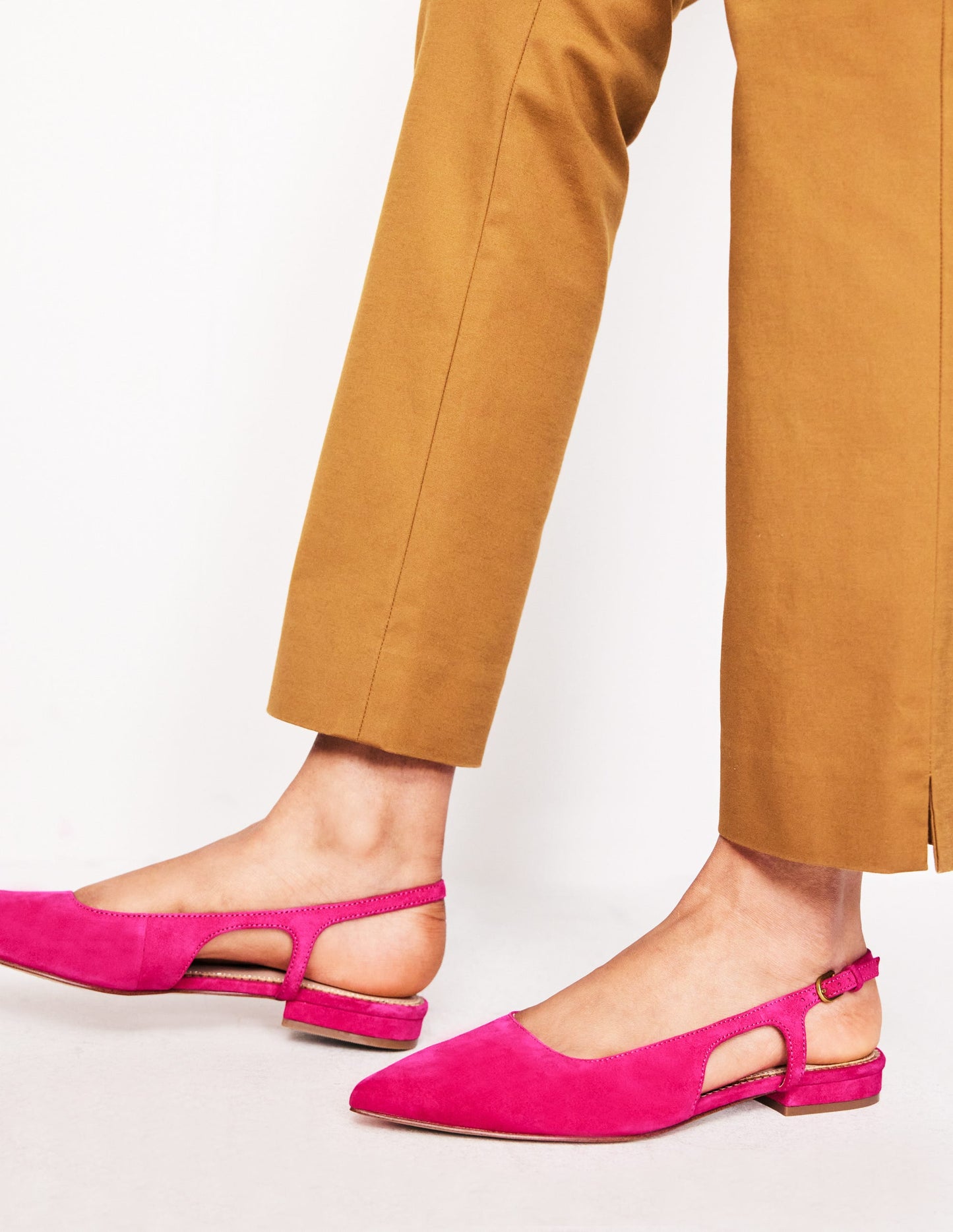 Cut Out Sling Back Flats-Pink Peacock Kid Suede