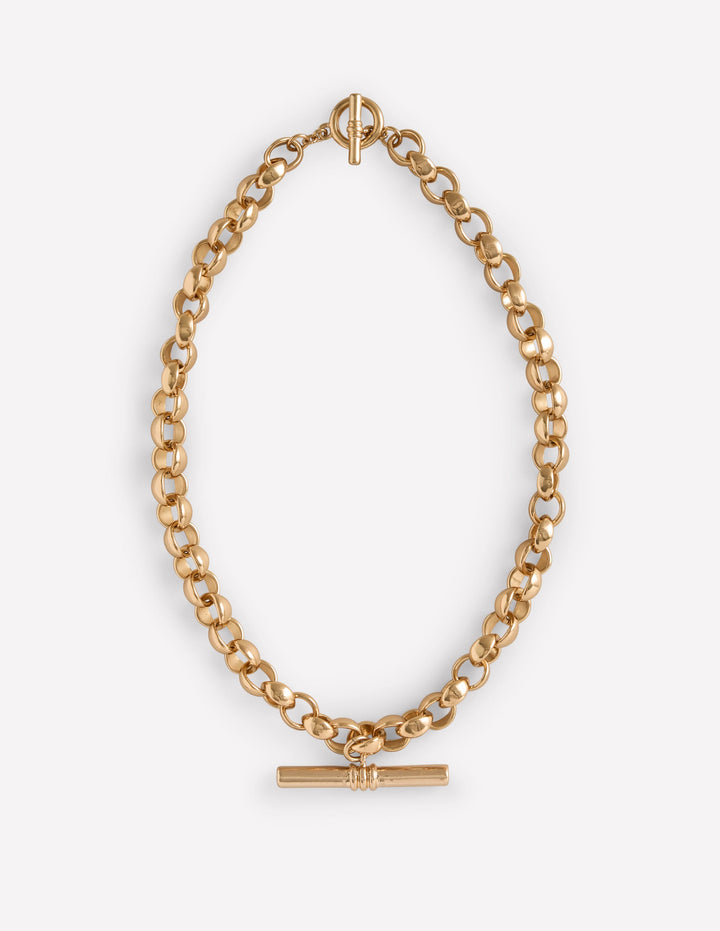 Chunky T-bar Chain Necklace-Gold Colour