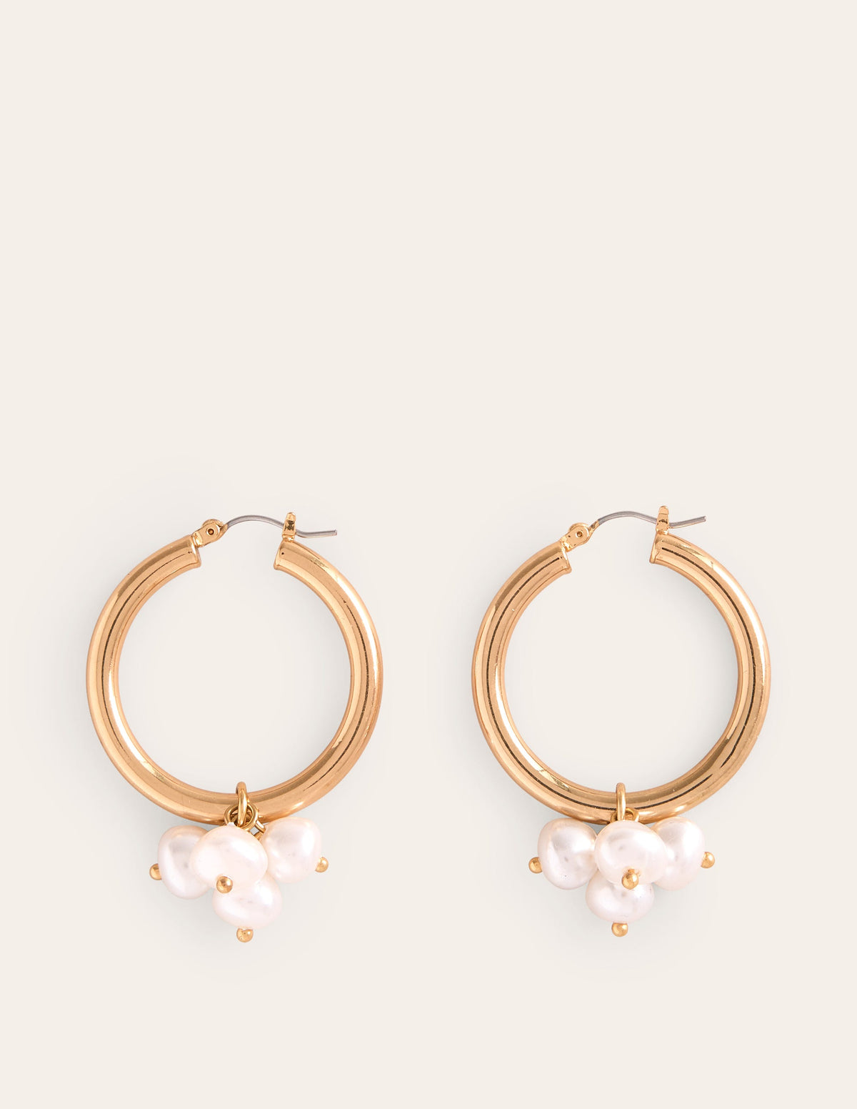 Faux Pearl Cluster Hoops-Gold - Image 2