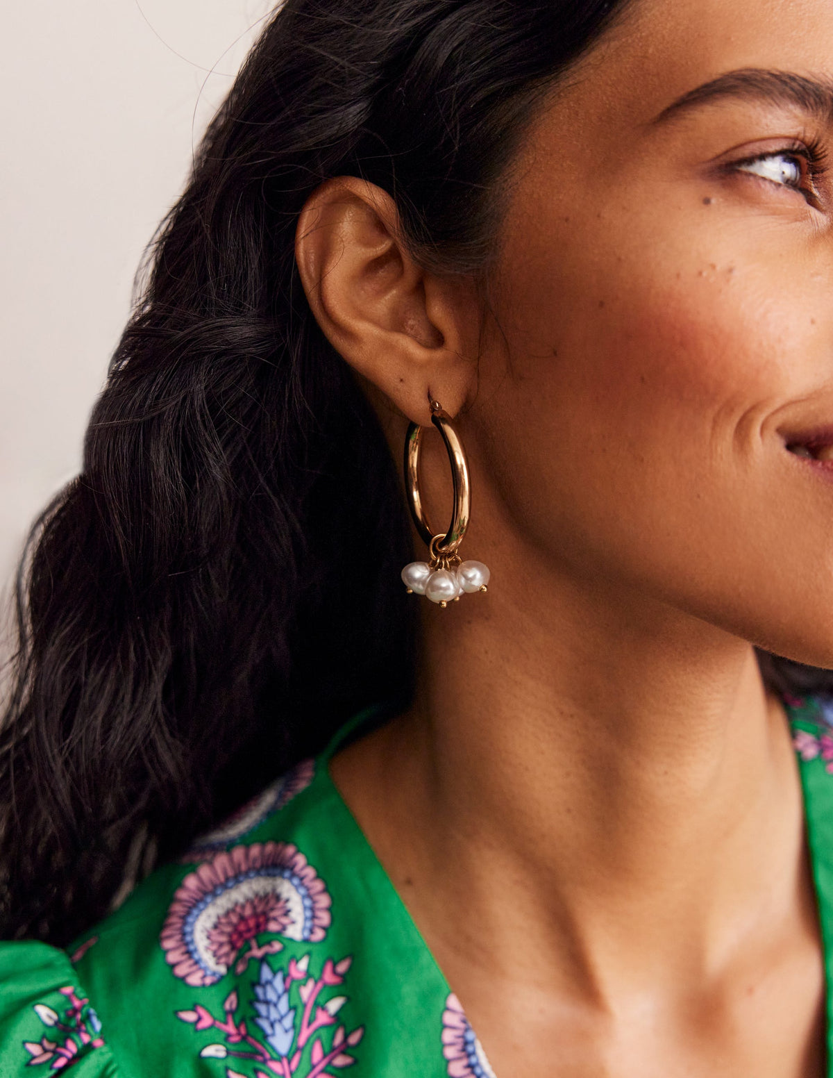 Faux Pearl Cluster Hoops-Gold - Image 1