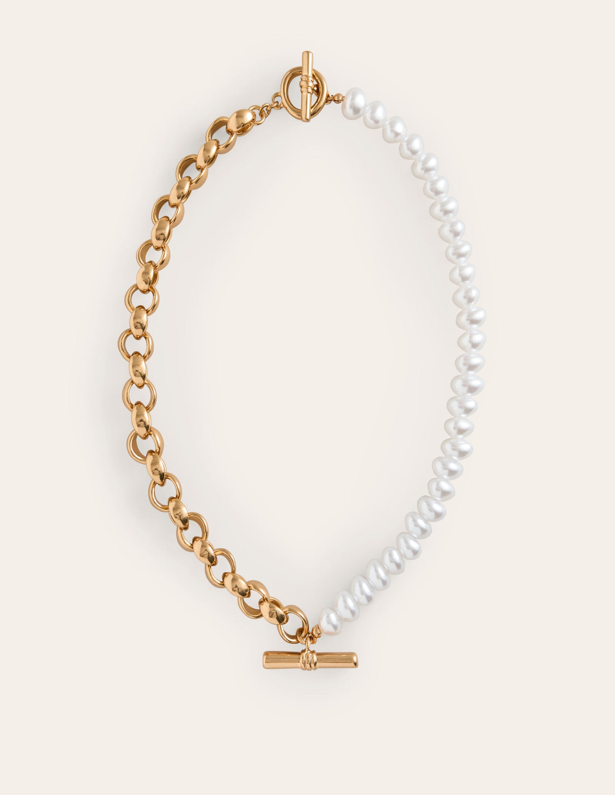 Faux Pearl T-bar Necklace-Gold - Image 2