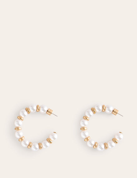 Ball Hoop Earrings-Pearl