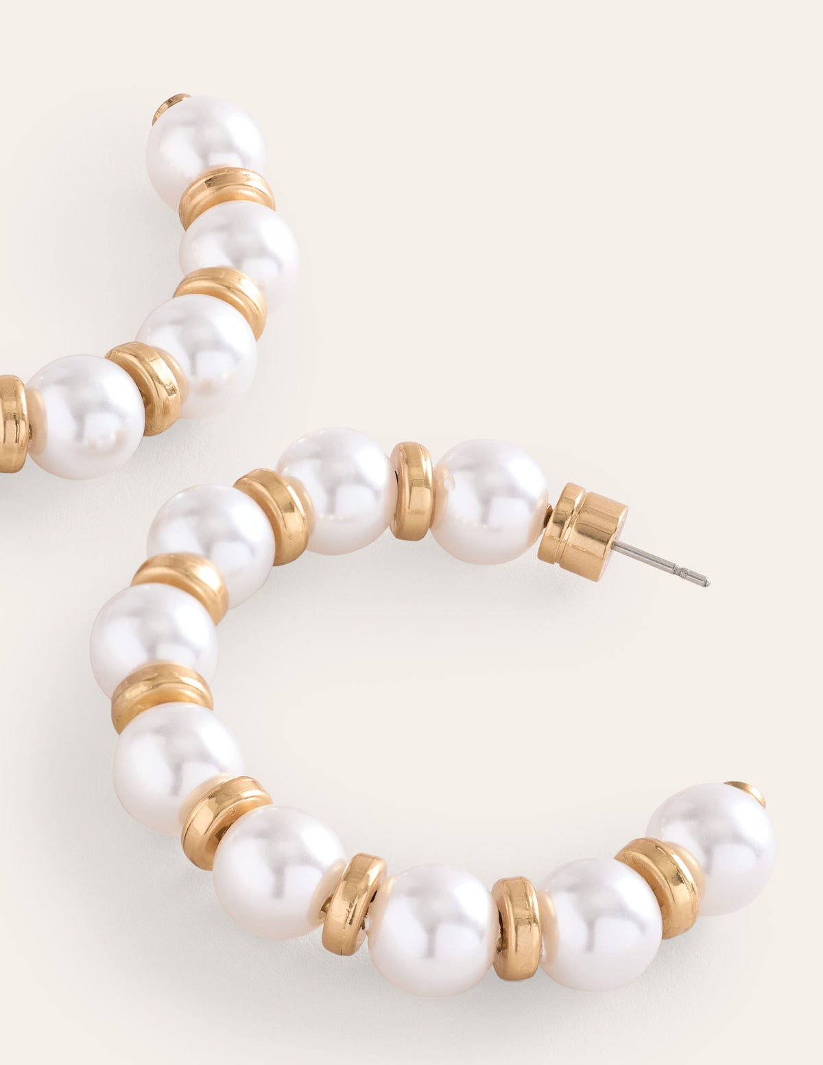 Ball Hoop Earrings-Pearl - Image 3