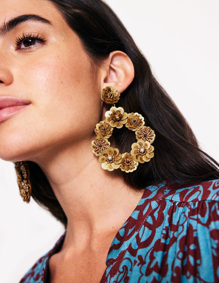 Mega Flower Earrings-Gold