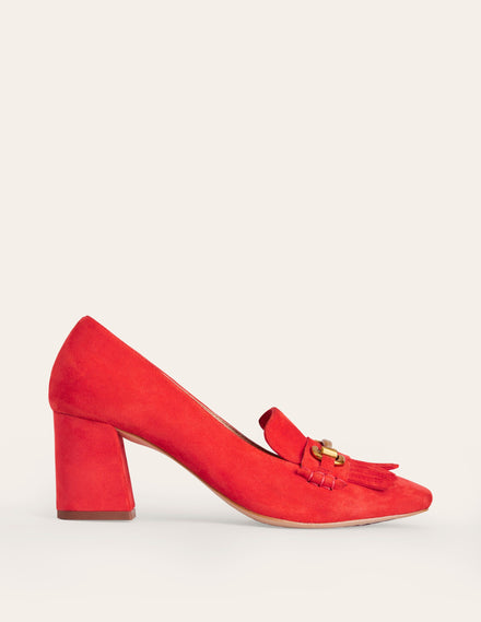 Iris Ghillie Heeled Loafers-Red Suede