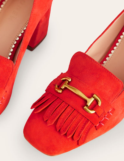 Iris Ghillie Heeled Loafers-Red Suede