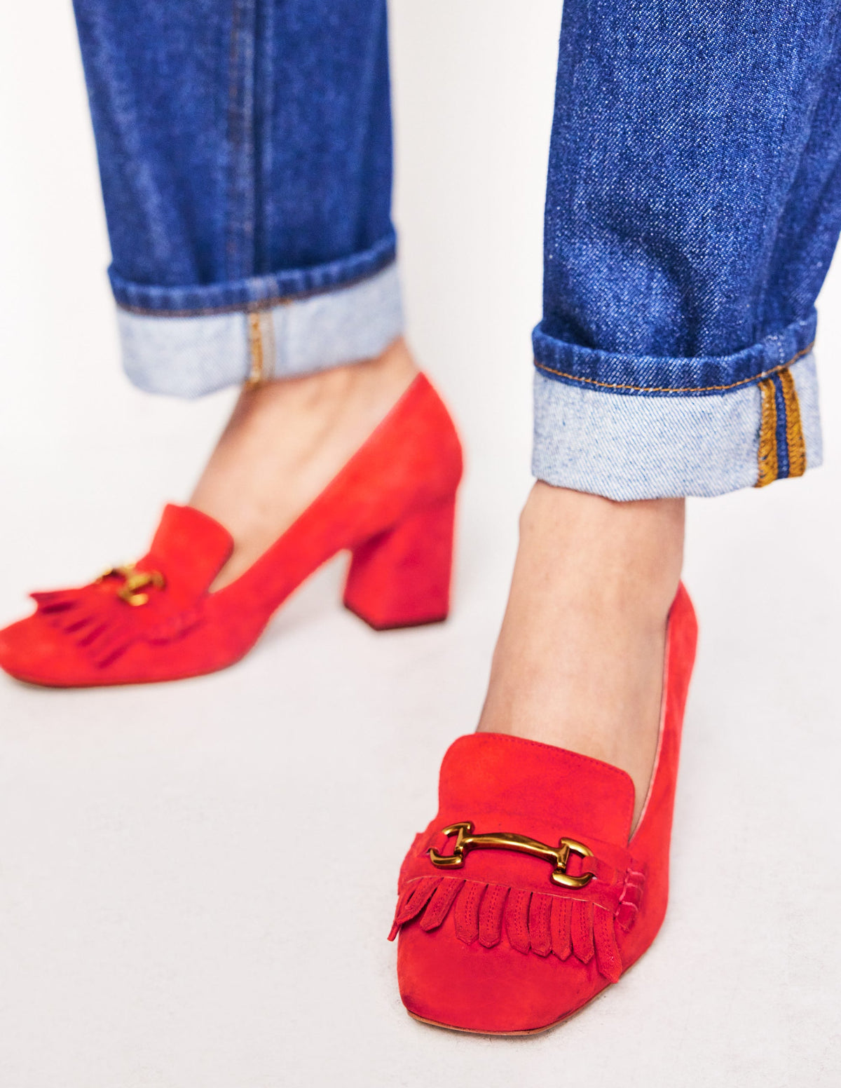 Iris Ghillie Heeled Loafers-Red Suede - Image 1