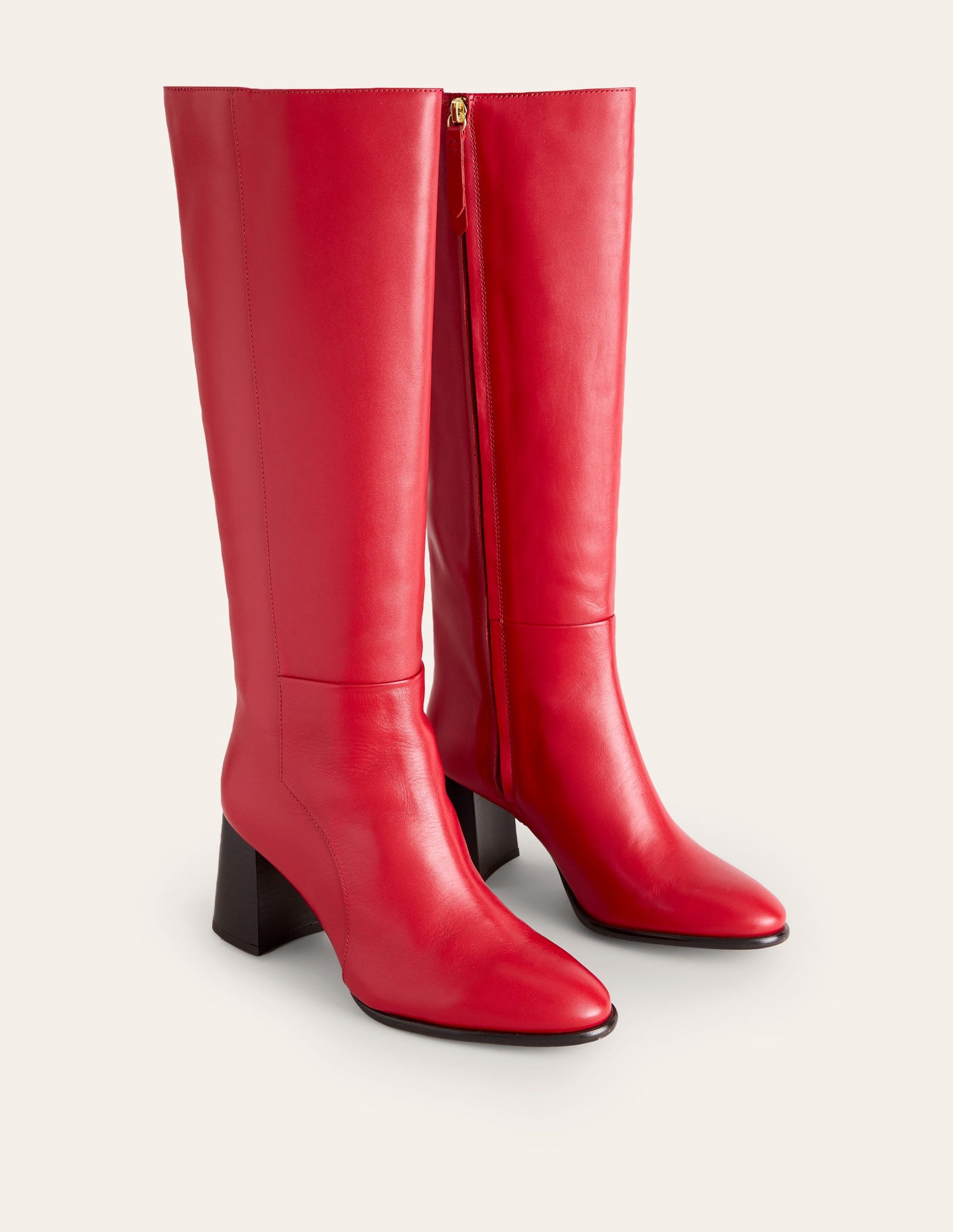 Heeled Leather Knee Boots-Red