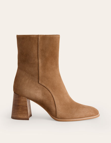 Heeled Leather Mid Boots-Tan Suede