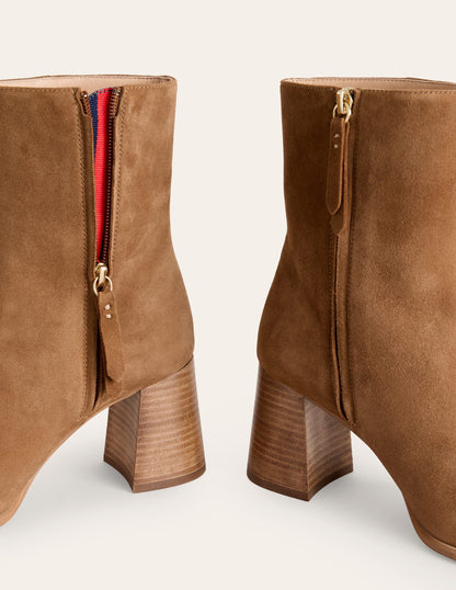 Heeled Leather Mid Boots-Tan Suede