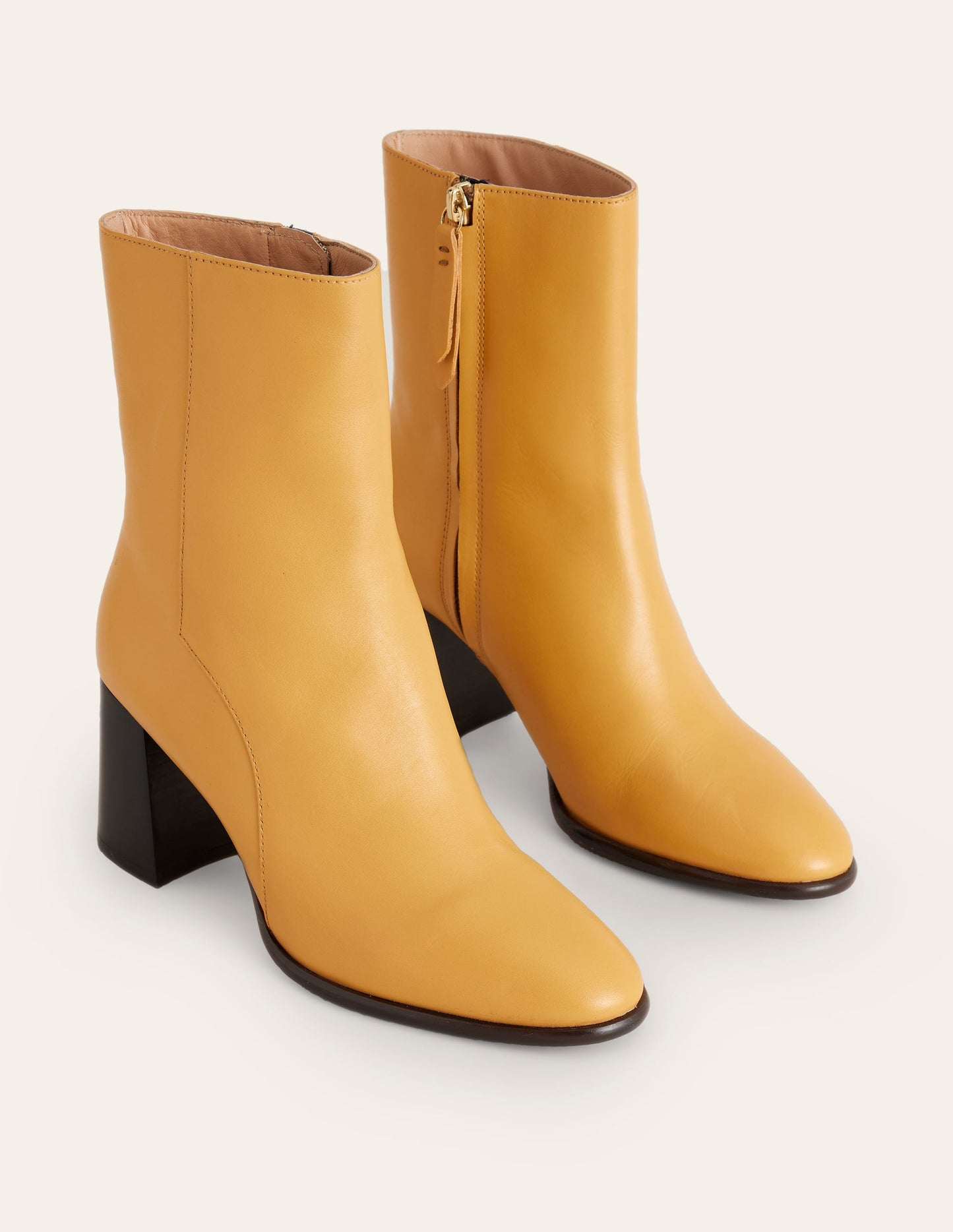 Heeled Leather Mid Boots-Yellow