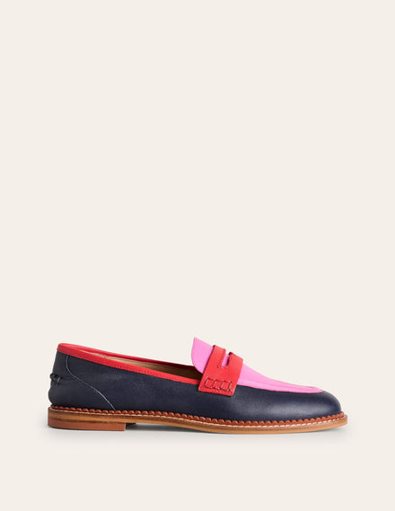 Nya Structured Penny Loafers-Navy/Pink Tourmaline