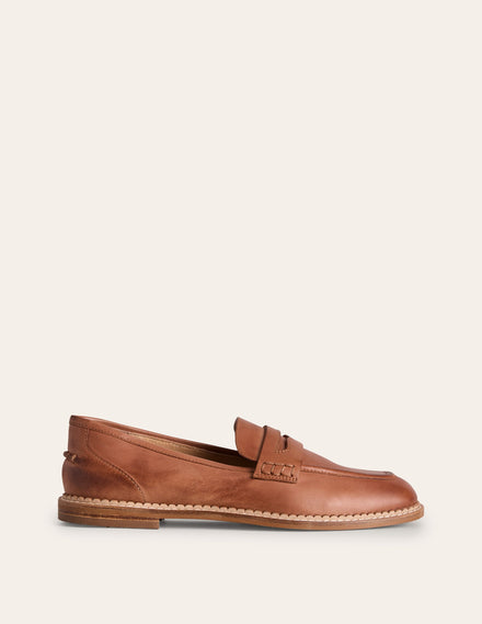 Nya Structured Penny Loafers-Tan Burnished Leather