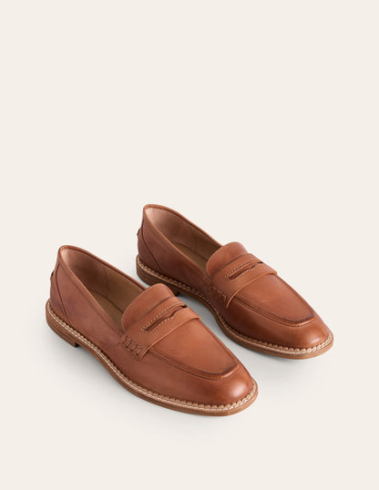 Nya Structured Penny Loafer-Tan Burnished Leather