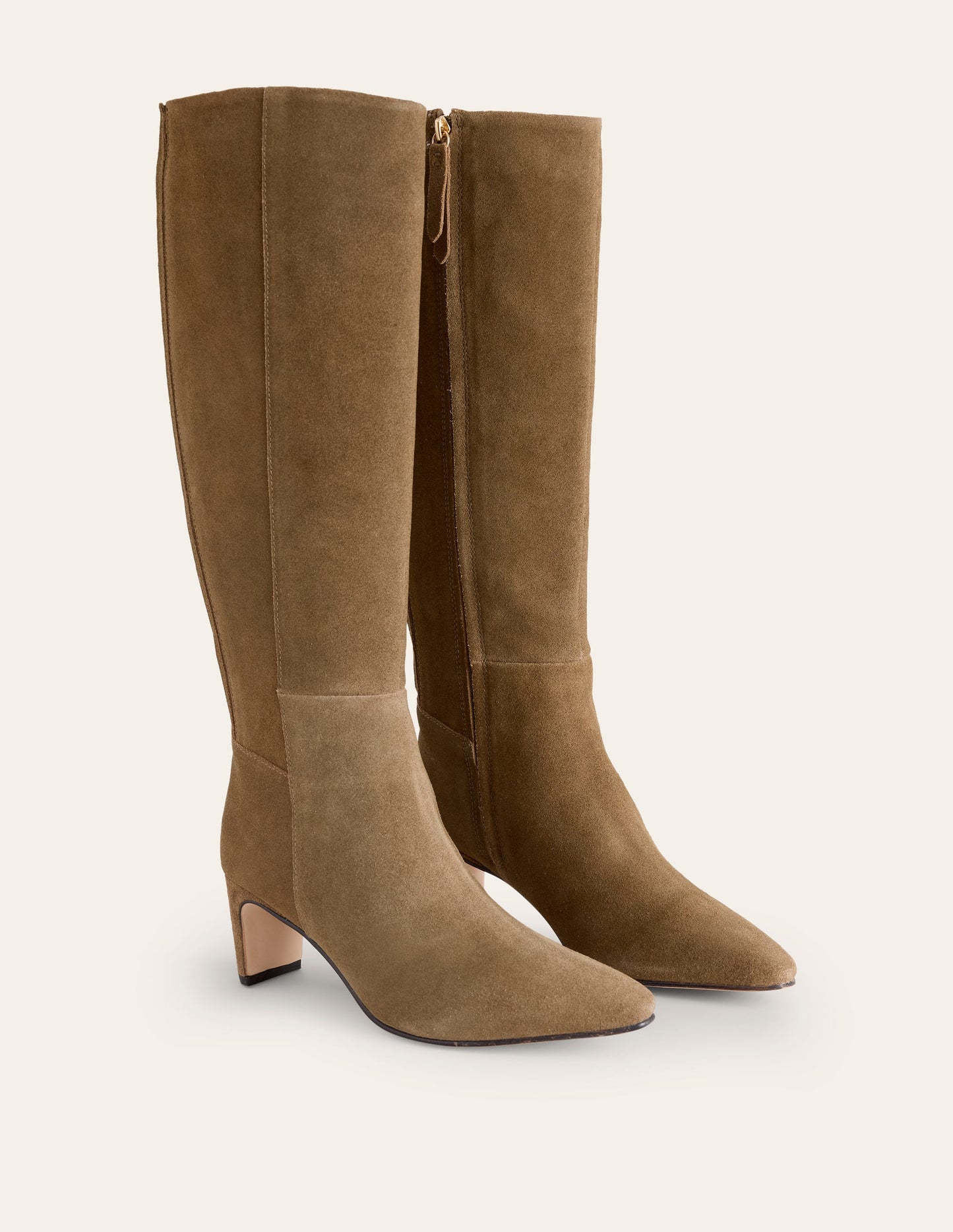 Back Panel Heeled Knee Boot-Moss Brown