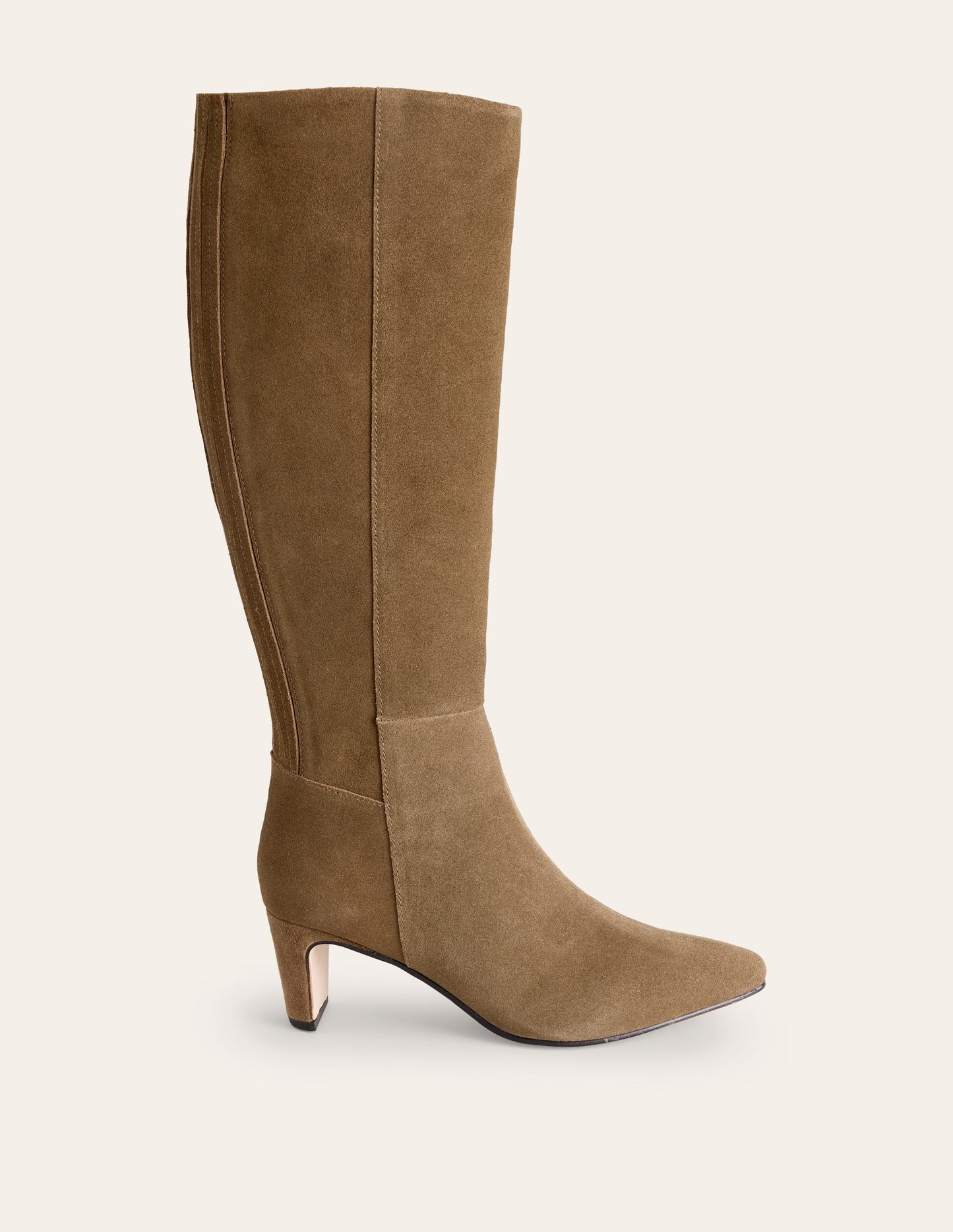 Back Panel Heeled Knee Boot-Moss Brown