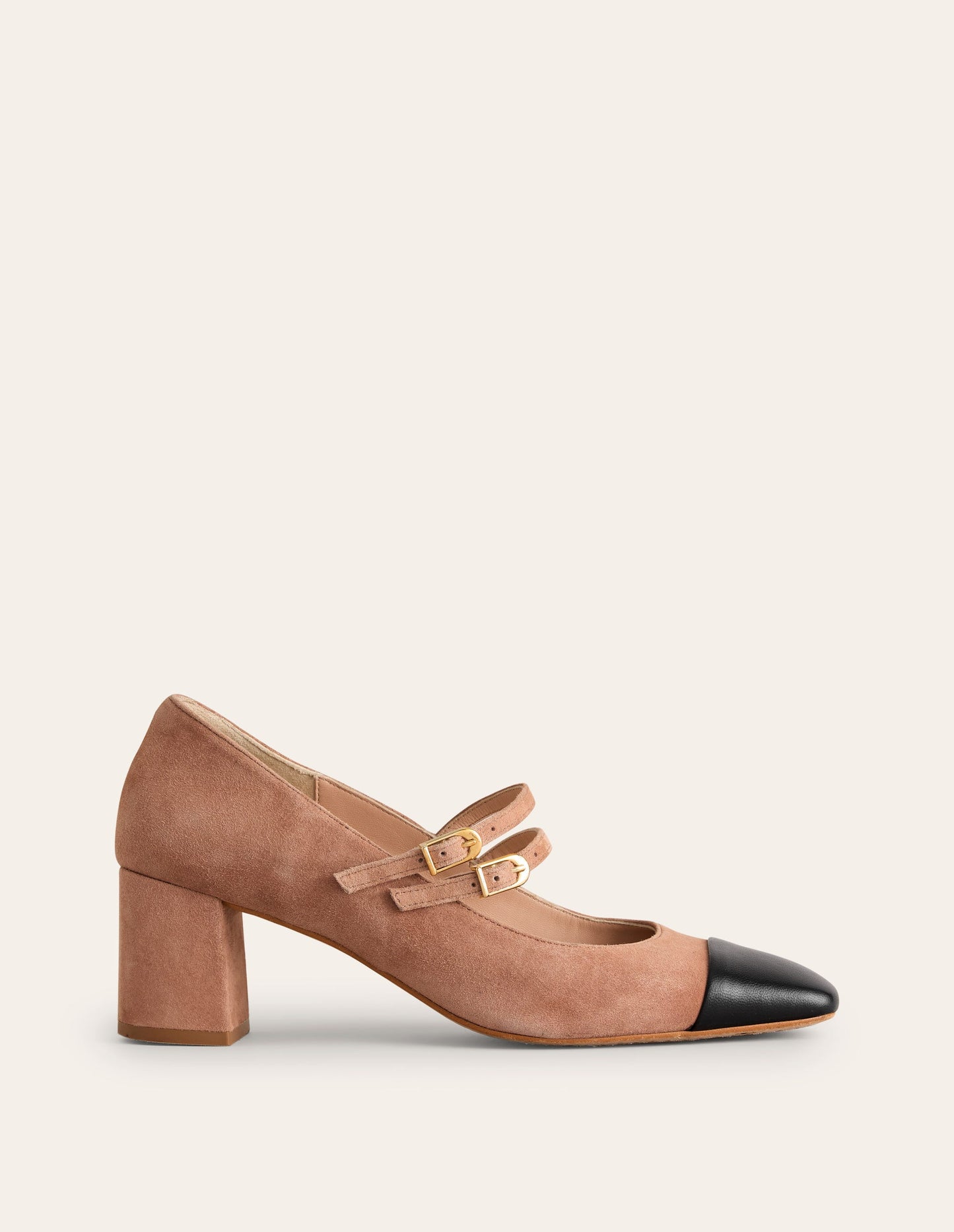 Block Heel Pump-Latte/Black Leather