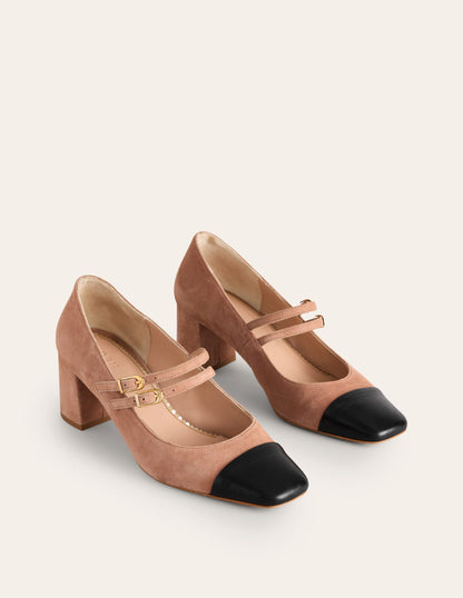 Block Heel Pump-Latte/Black Leather