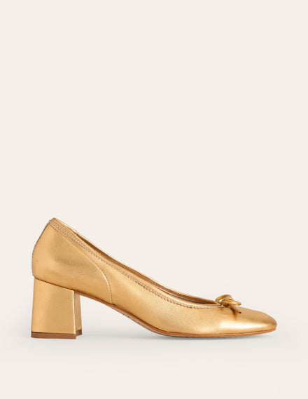 Block Heel Ballet Pumps-Gold Metallic