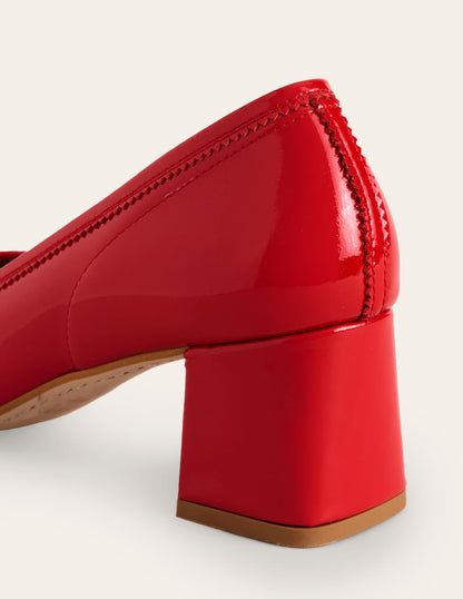 Block Heel Ballet Pumps-Red Leather