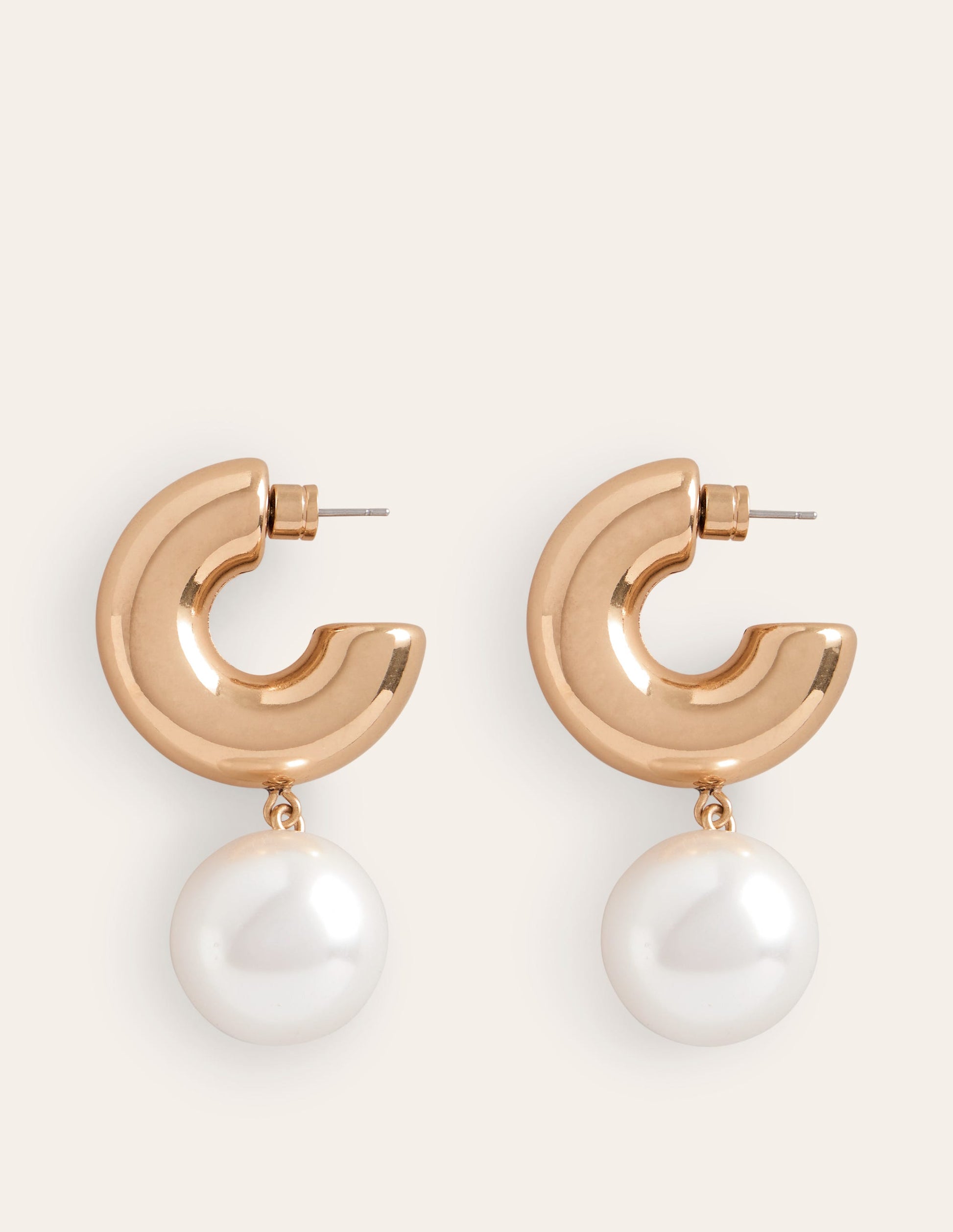 Faux Pearl Hoop Earrings-Gold-2
