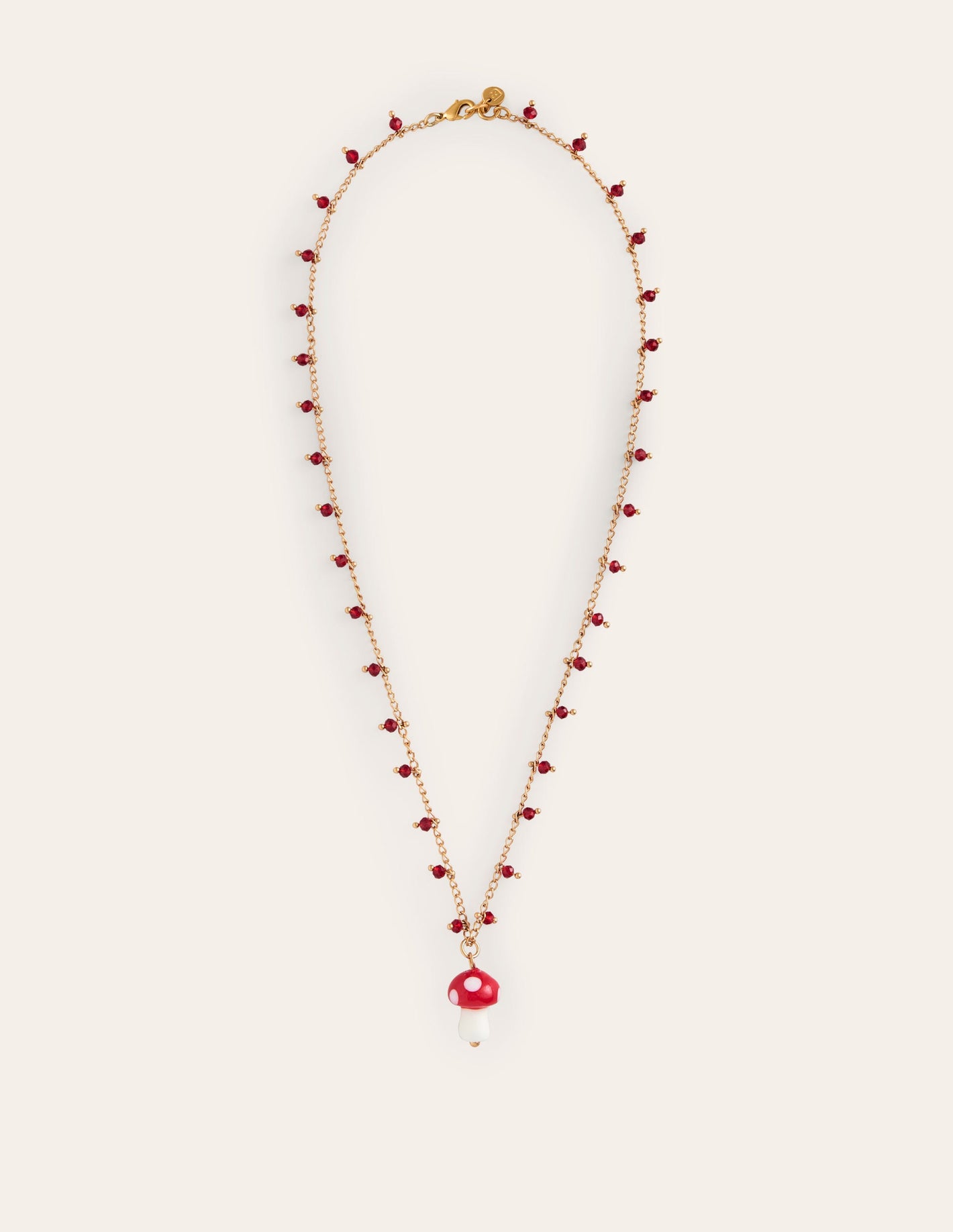 Delicate Bead Necklace-Red Mushroom