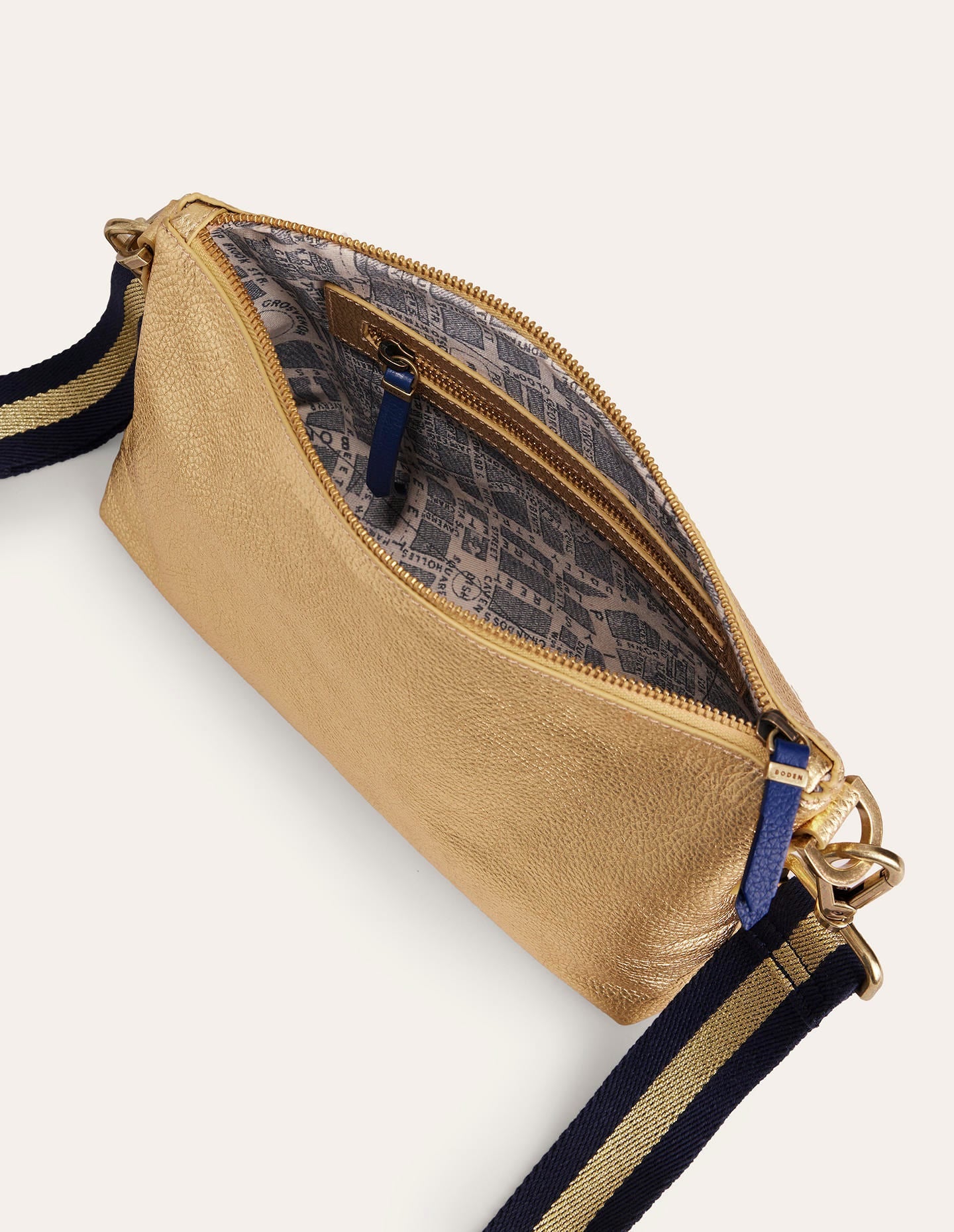 Leather Cross-body Bag-Gold Metallic-4