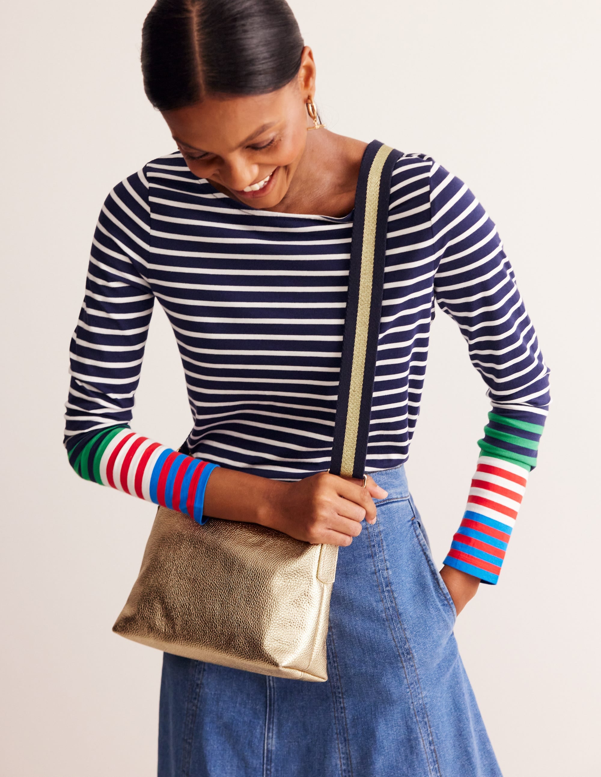 Leather Cross-body Bag-Gold Metallic - Image 1