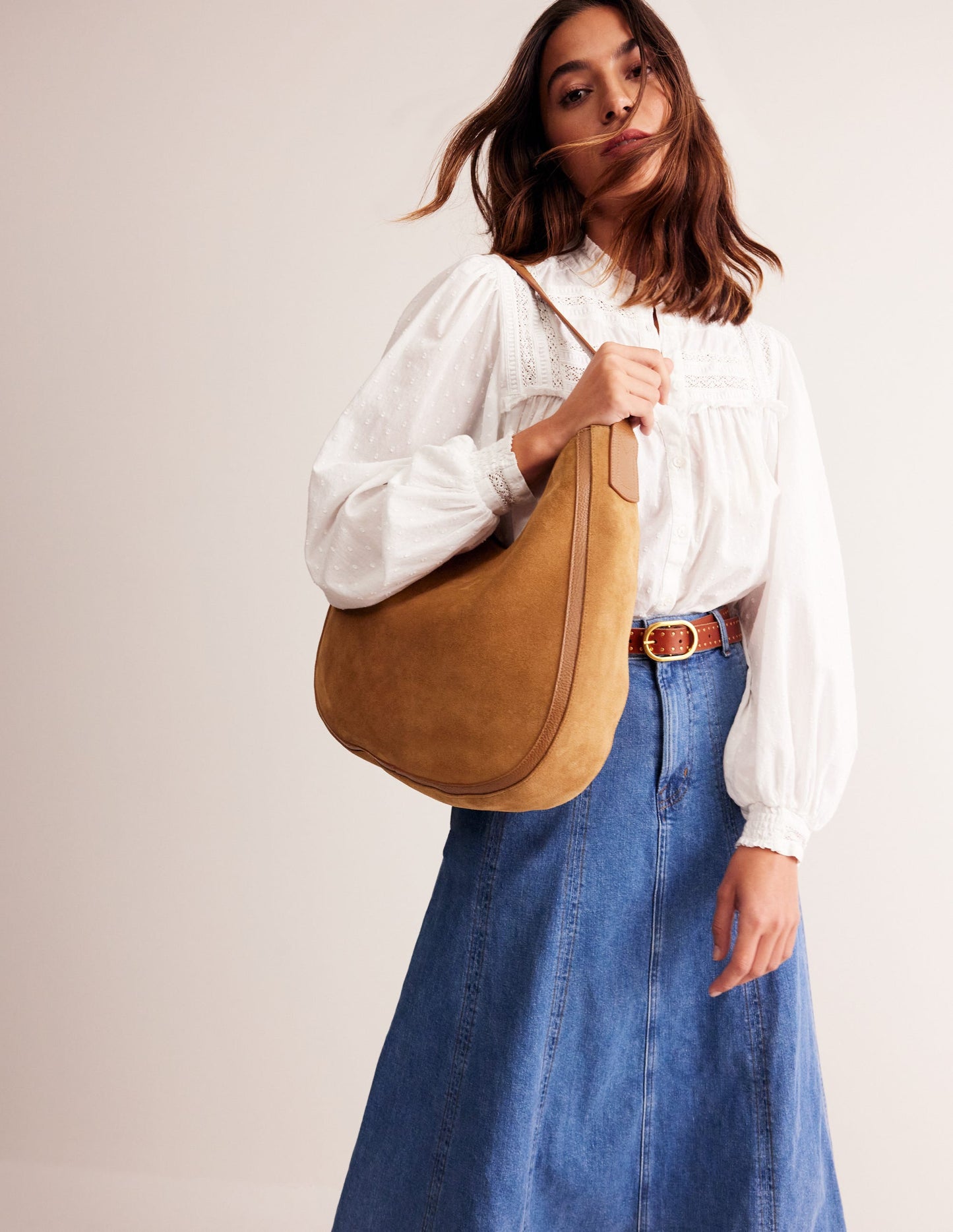 Suede Hobo Bag-Tan