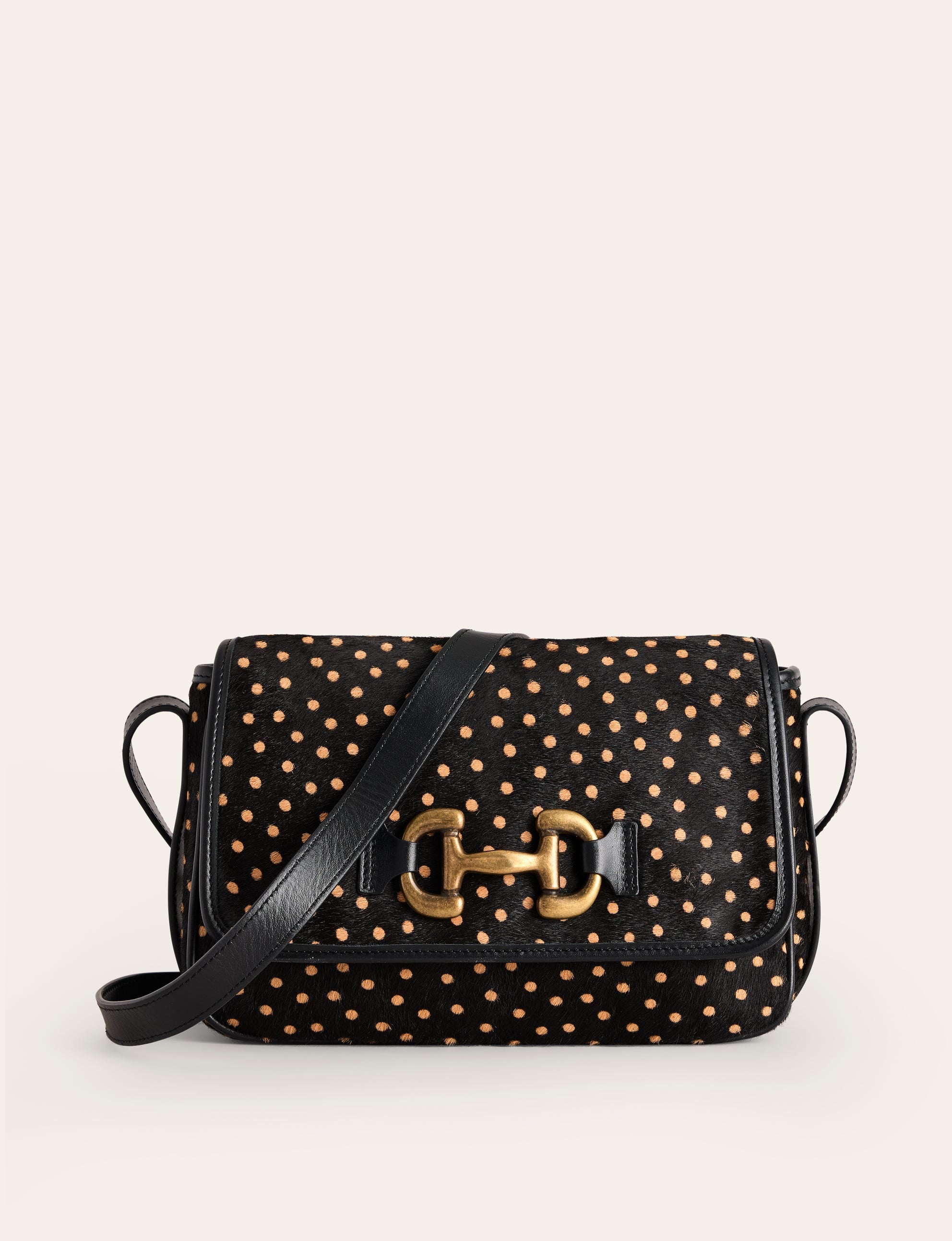 Iris Snaffle Leather Bag-Black and Camel Spot - Image 2