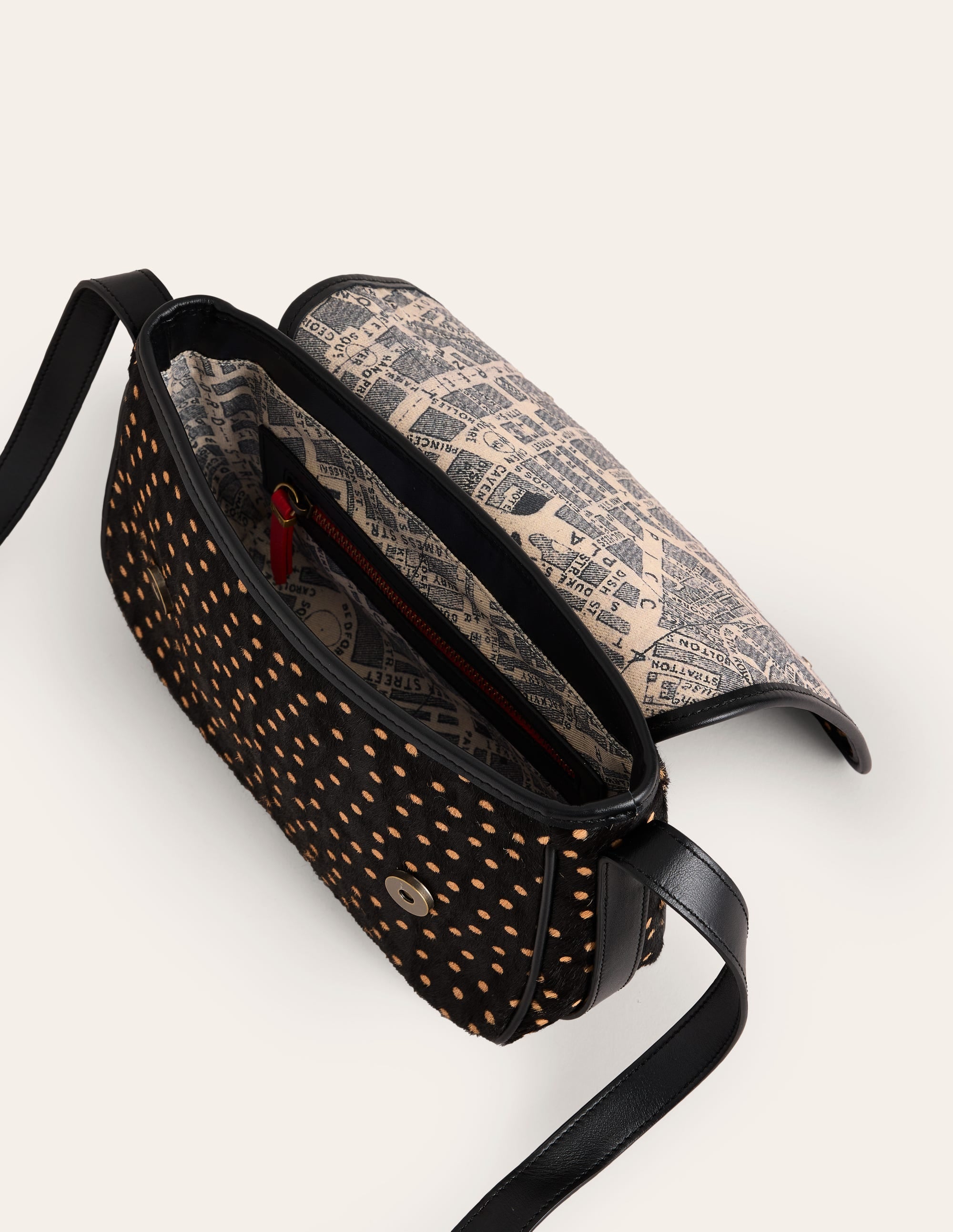 Iris Snaffle Leather Bag-Black and Camel Spot - Image 4