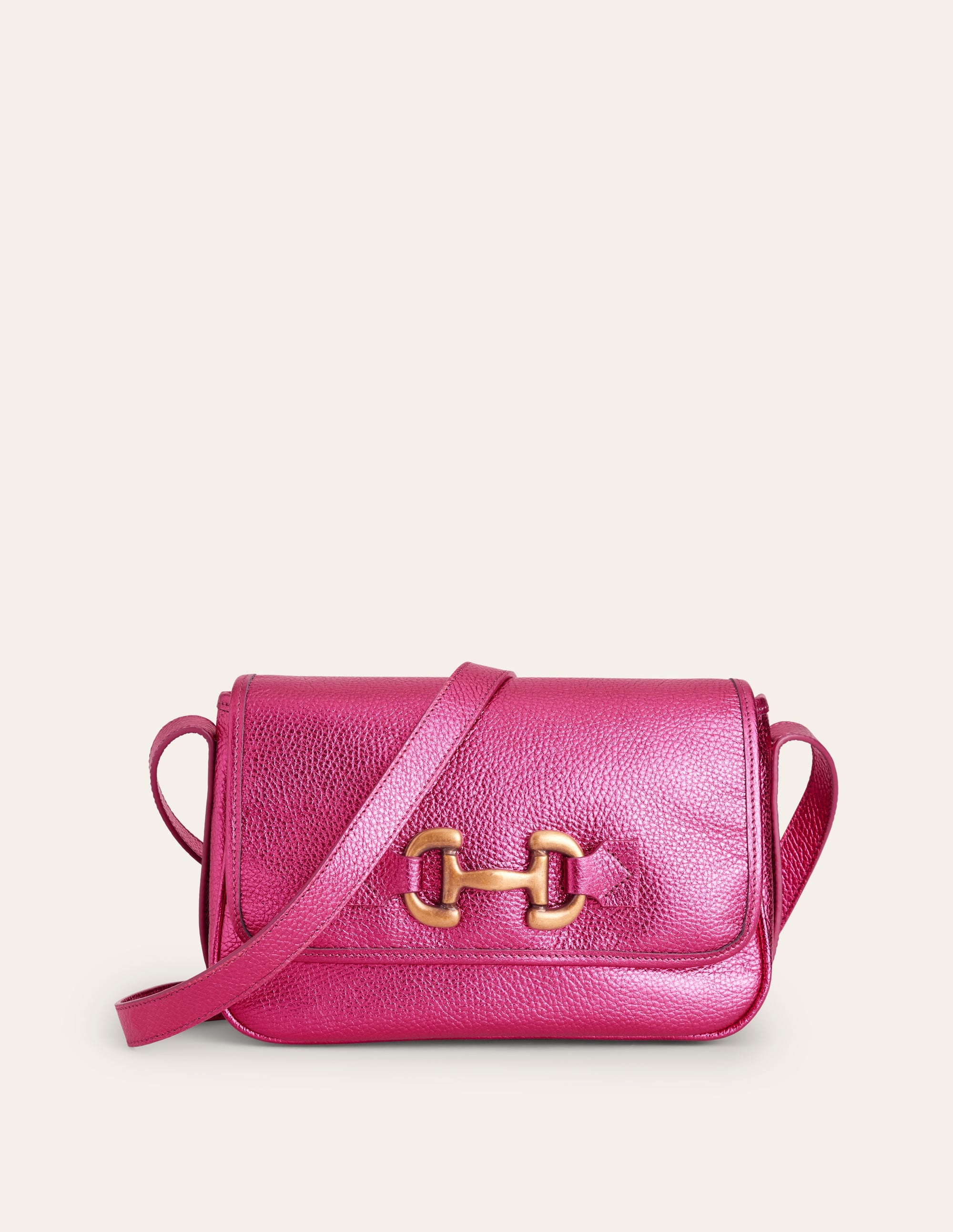 Iris Snaffle Leather Bag-Metallic Pink - Image 2