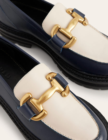 Iris Chunky Snaffle Loafers-Navy / Ecru