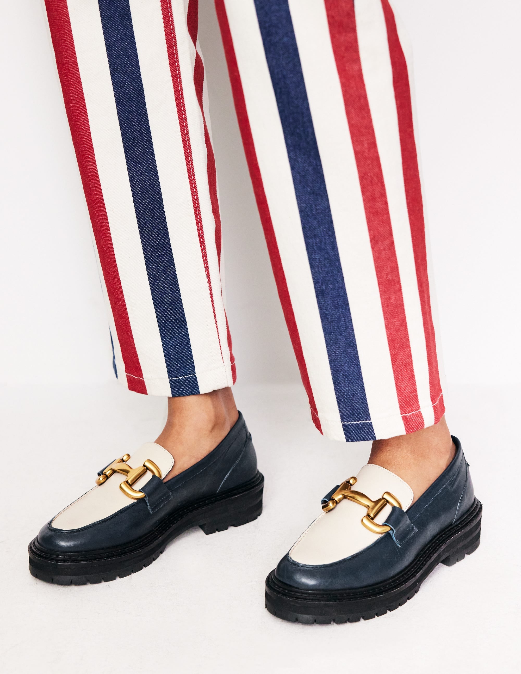 Iris Chunky Snaffle Loafers-Navy / Ecru - Image 1