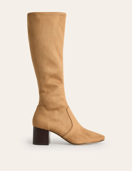 Heeled Stretch Knee Boots-Acorn