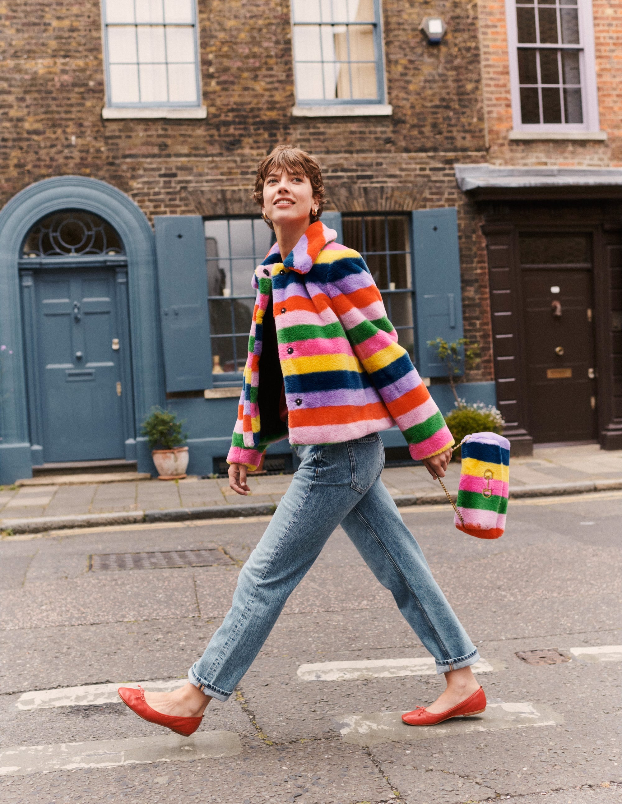 Stripe Faux Fur Bag-Multi - Image 5