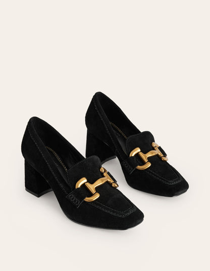 Iris Snaffle Heeled Loafers-Black