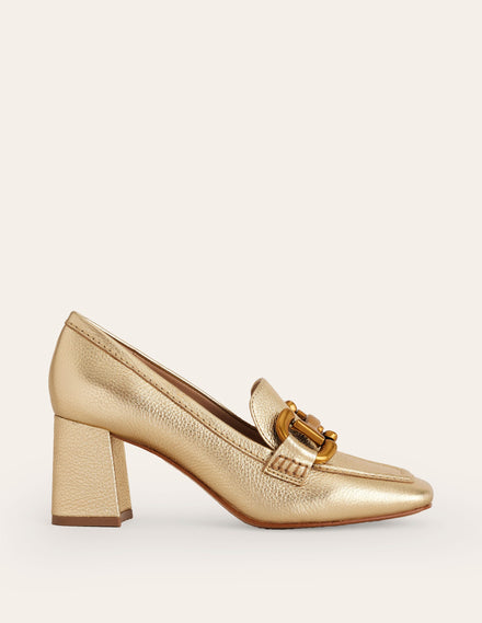 Iris Snaffle Heeled Loafers-Gold