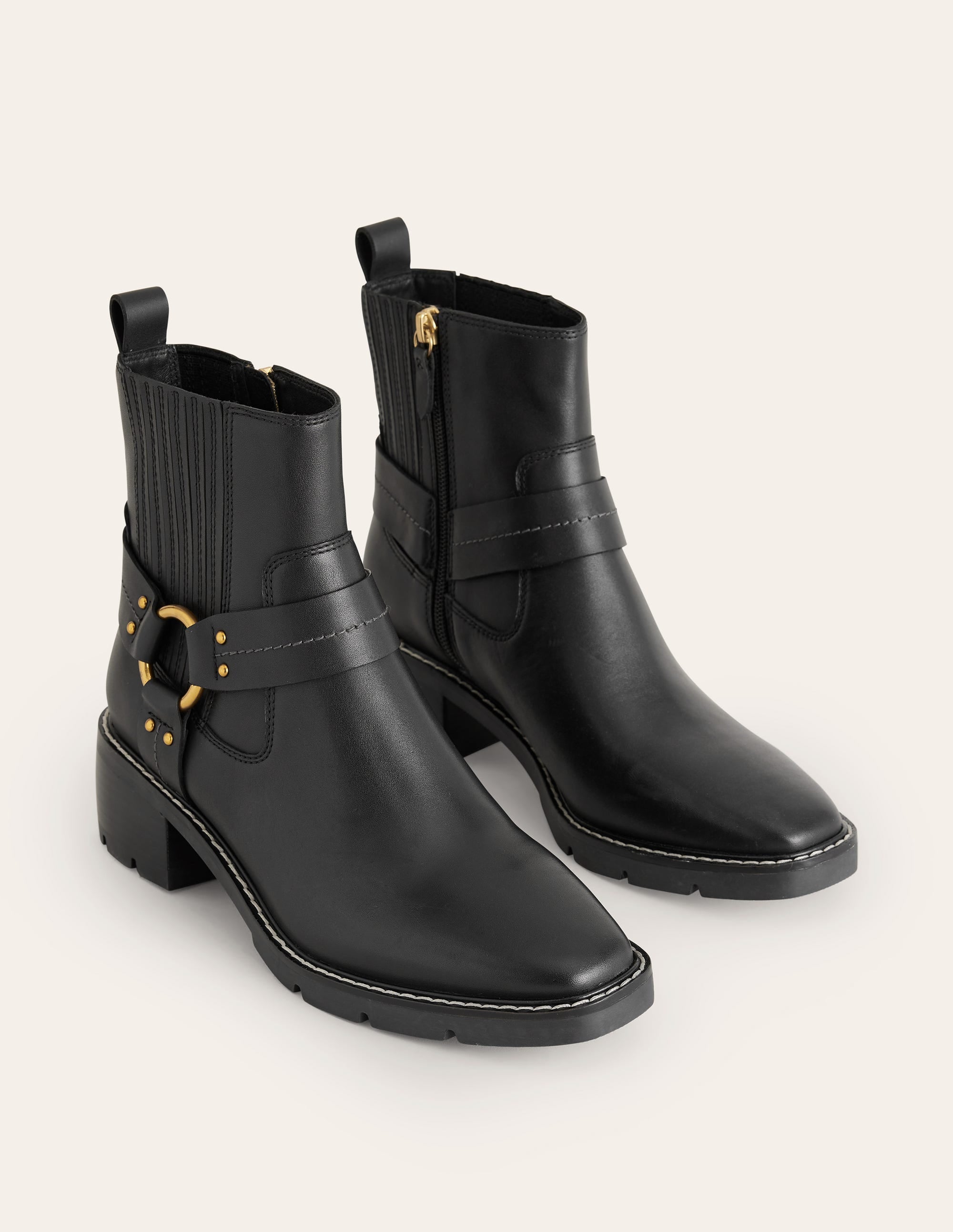 Harness Detail Biker Boots-Black Leather - Image 3