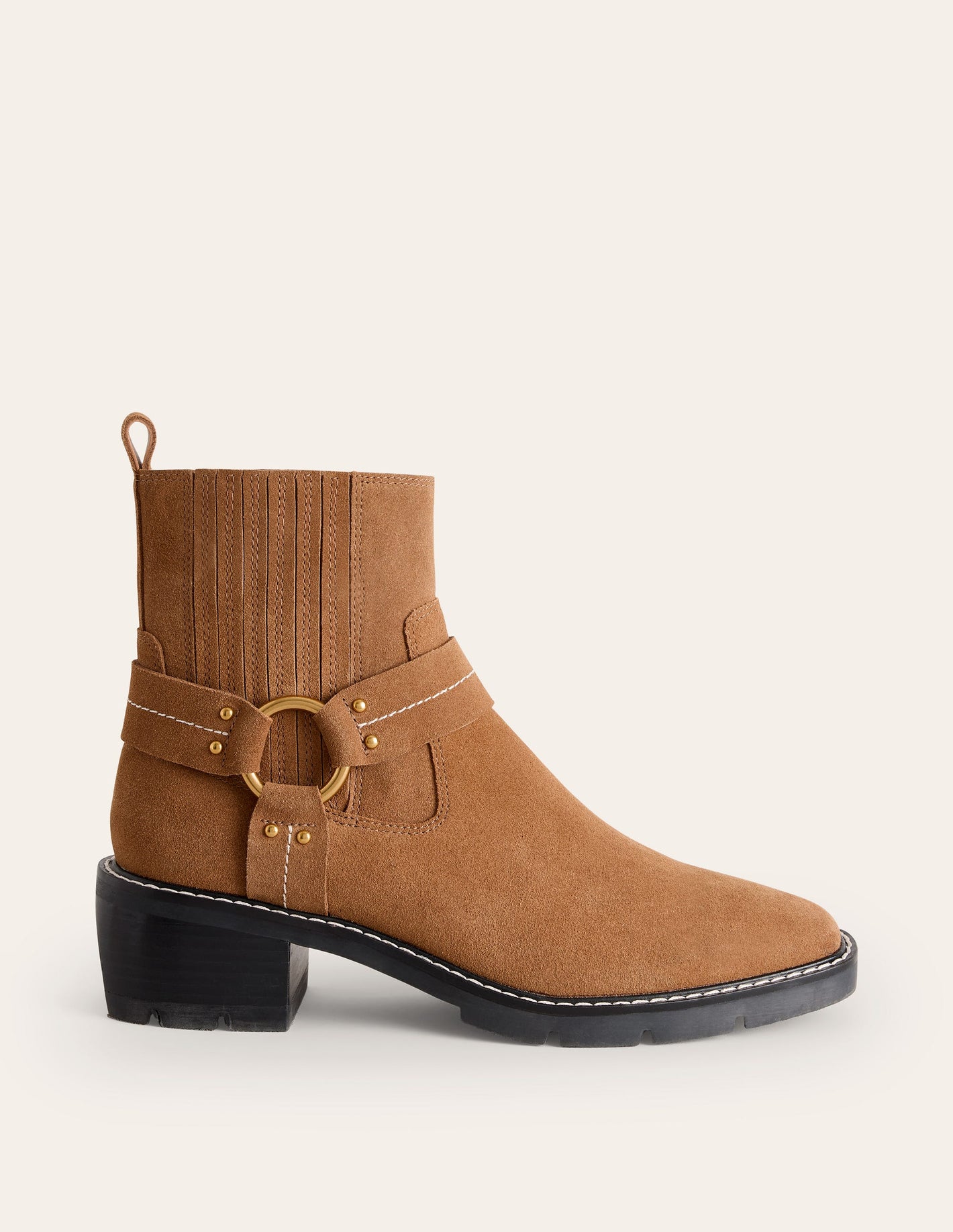 Harness Detail Biker Boots-Tan Suede