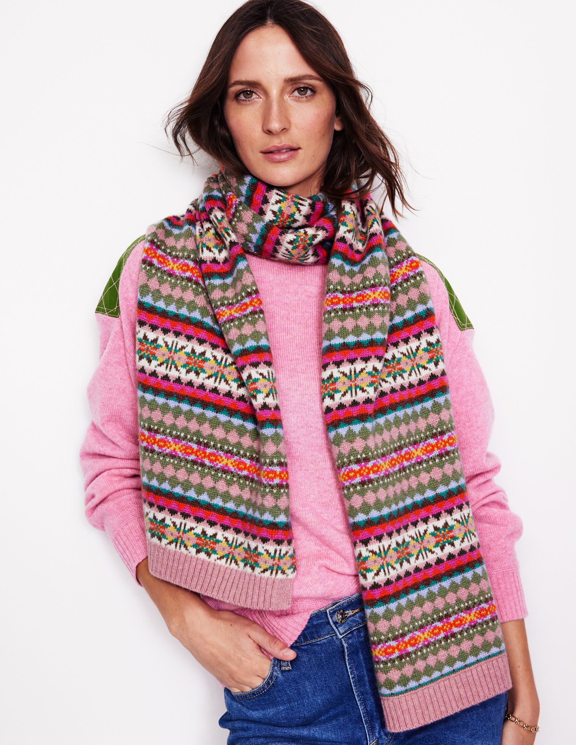 Fair Isle Scarf-Pink - Image 1