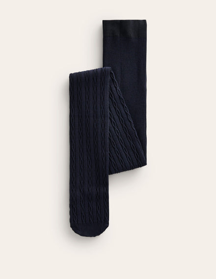 Cable Knit Tights-Navy