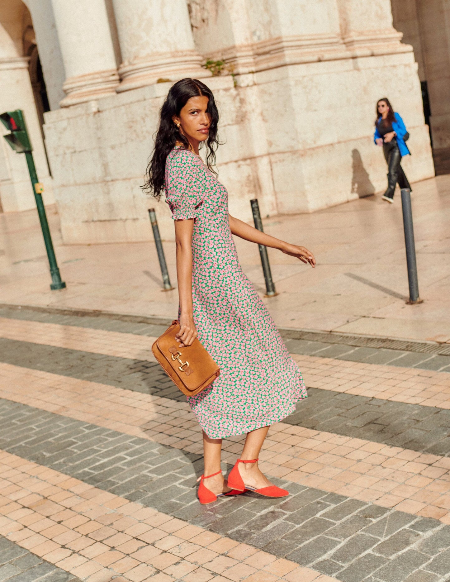 Corinne Midi Tea Dress-Mauve and Green, Clover Whirl