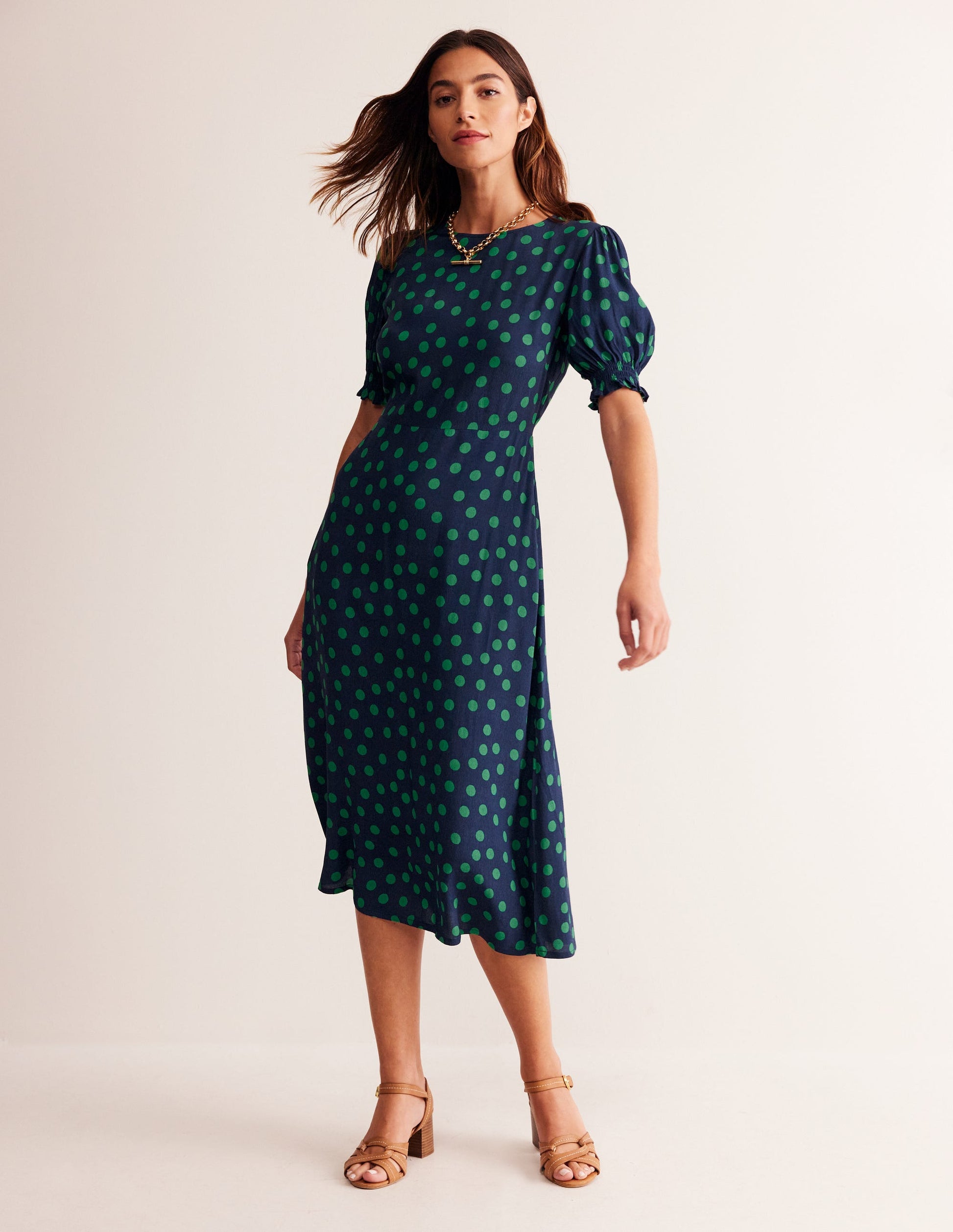 Corinne Midi Tea Dress-Navy, Abstract Dot-2