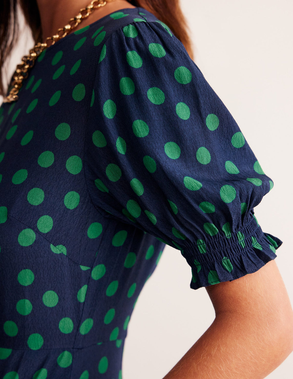 Corinne Midi Tea Dress-Navy, Abstract Dot - Image 3