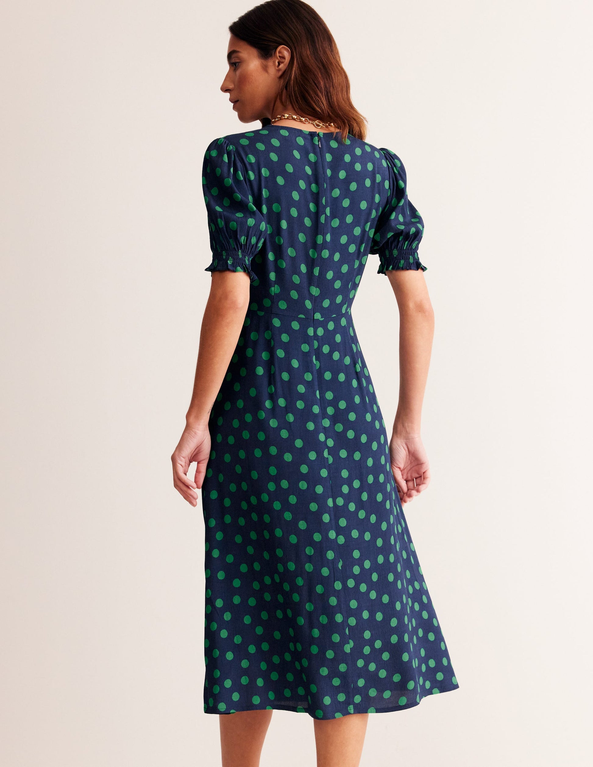 Corinne Midi Tea Dress-Navy, Abstract Dot-4