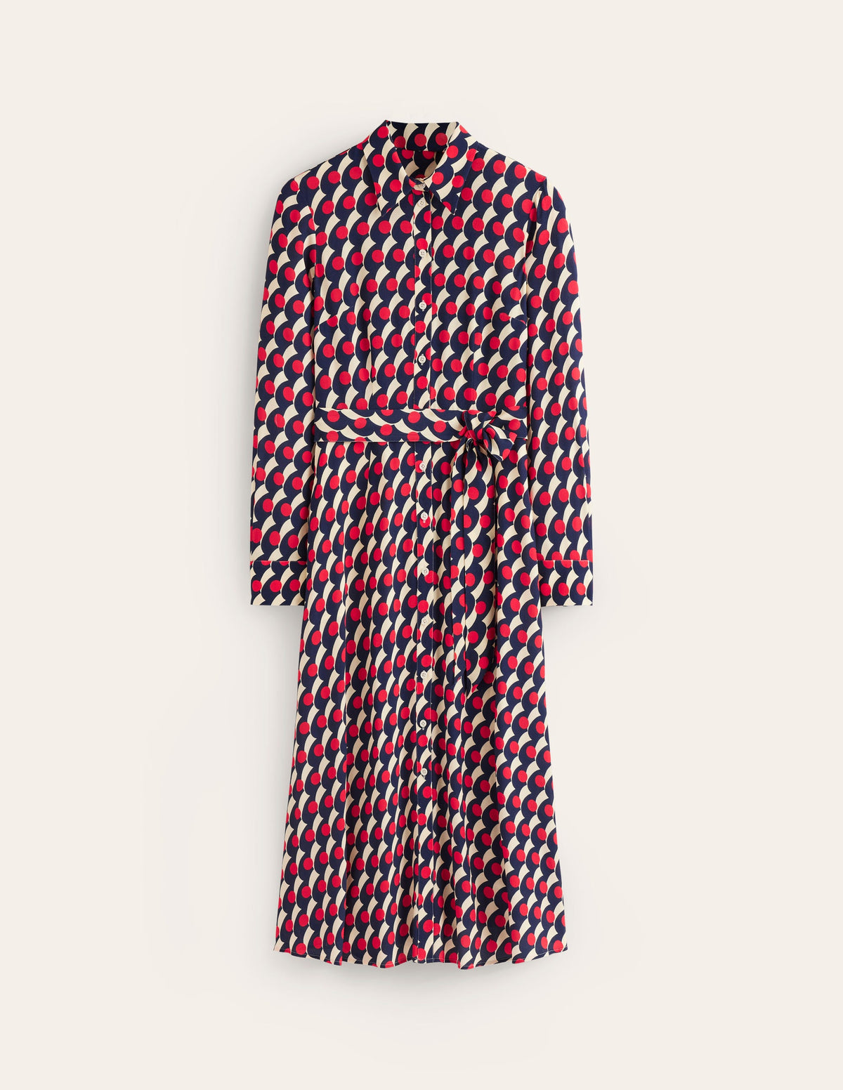 Kate Midi Shirt Dress-Red, Polka Wave - Image 5