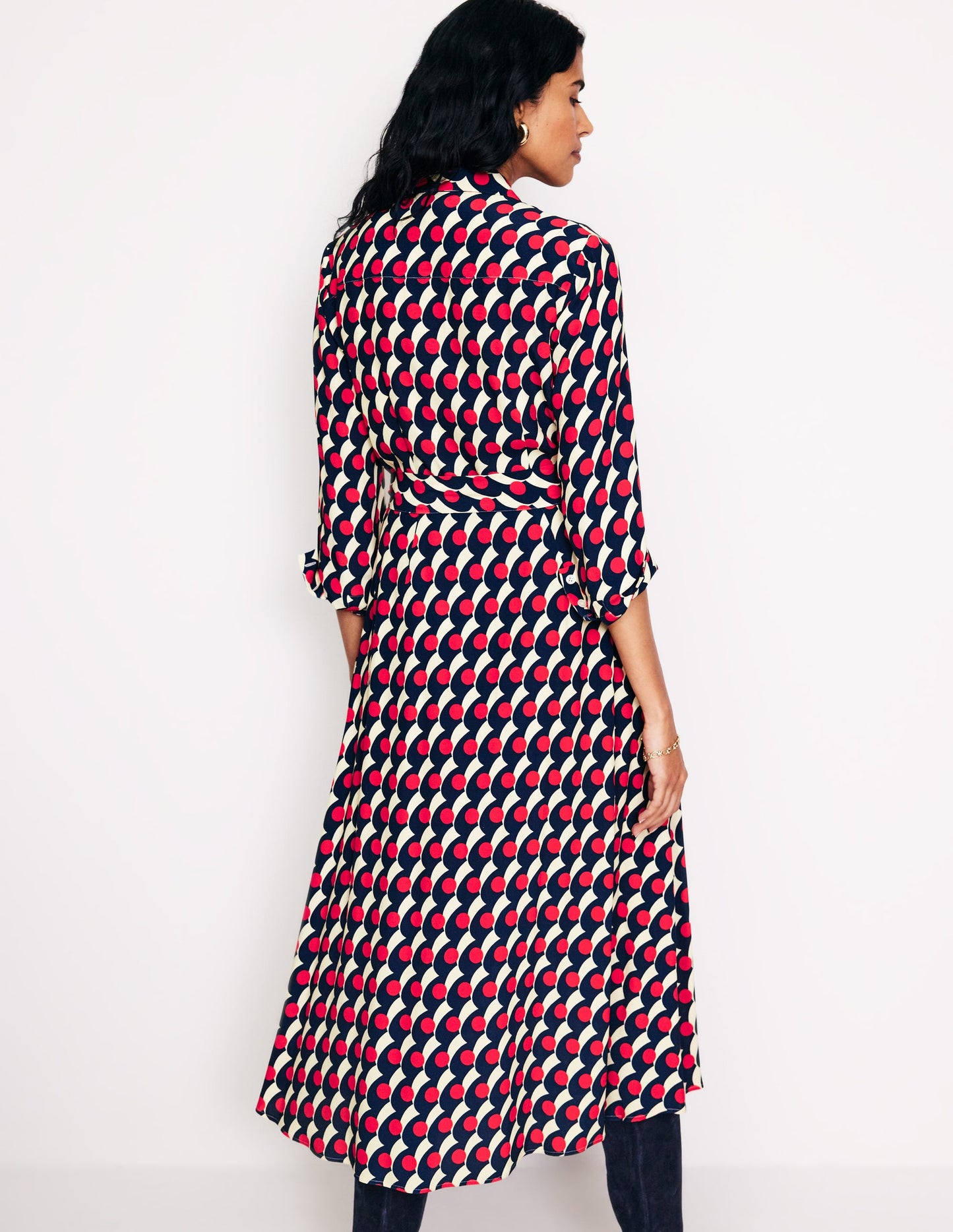 Kate Midi Shirt Dress-Red, Polka Wave